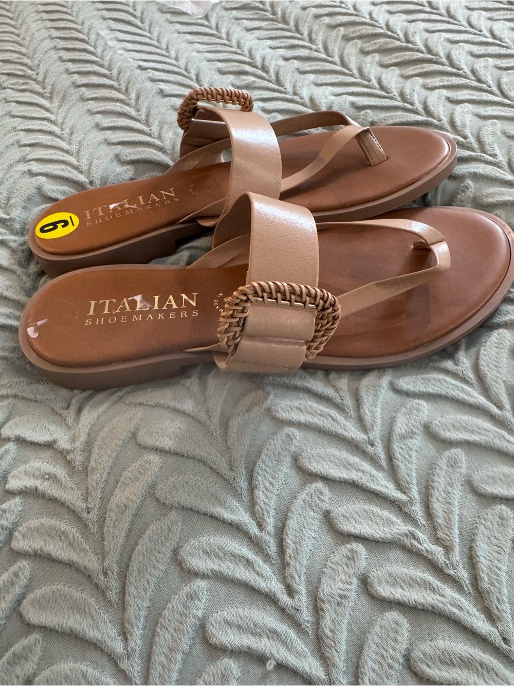 Italian Shoemakers Tan Braided Buckle Thong Sandals